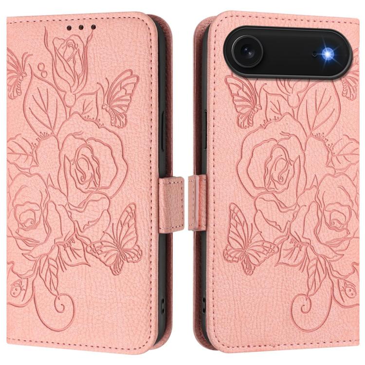 Embossed rose RFID iPhone wallet case in pink for iPhone Air