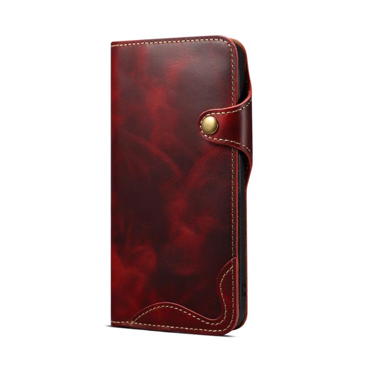 Denior B01 red cowhide leather iPhone case front and inside view