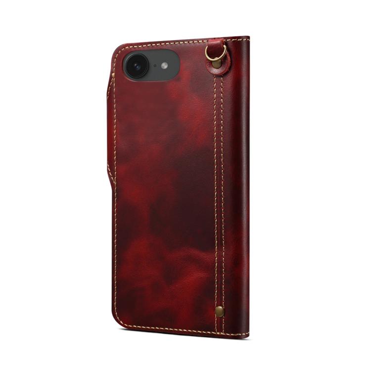 Denior B01 leather iPhone case detail showing card slots and wallet design