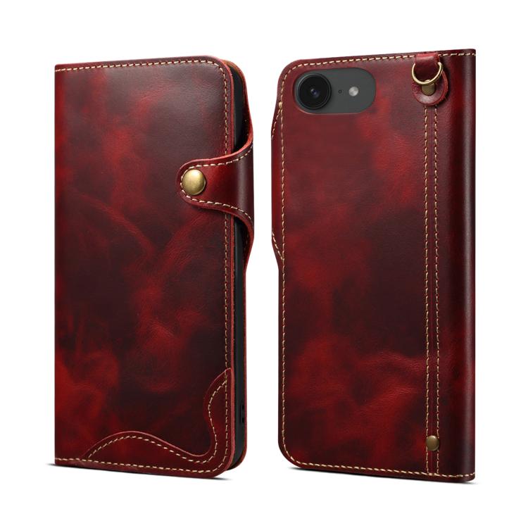 Denior B01 oil wax cowhide leather iPhone 17e and 16e case in red