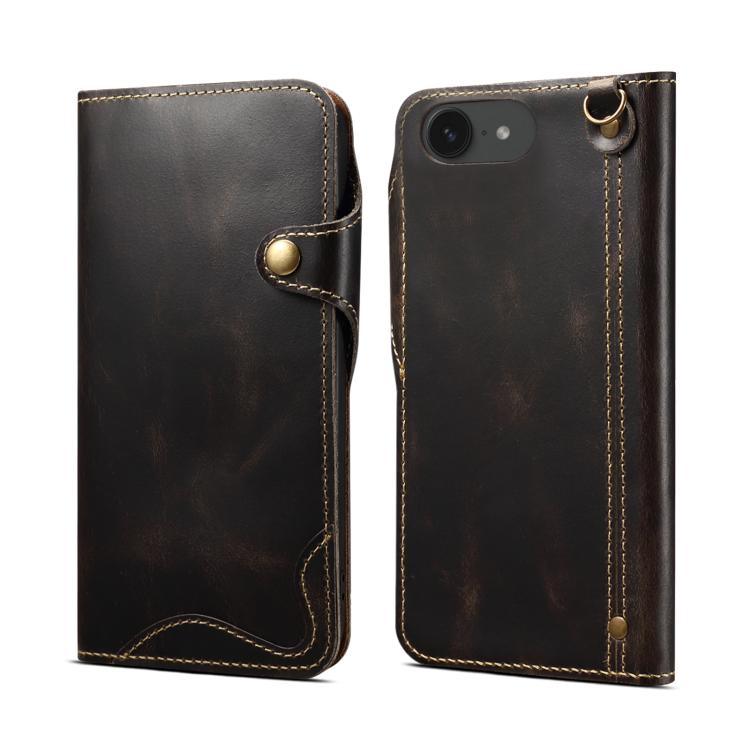 Denior B01 oil wax cowhide leather iPhone 17e and 16e case in black