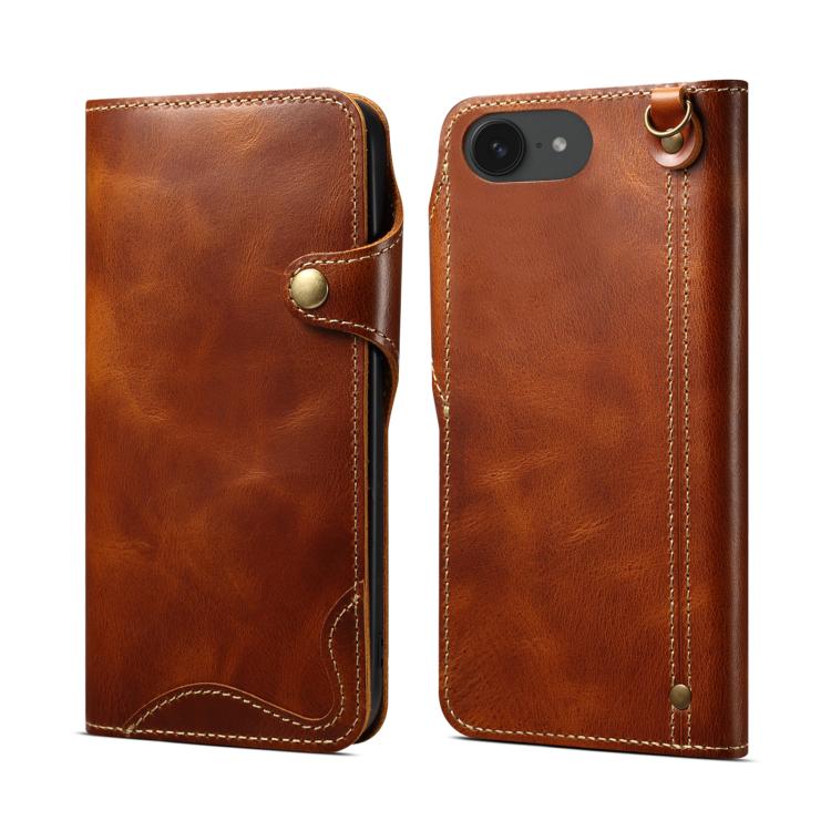 Denior B01 oil wax cowhide leather iPhone 17e and 16e case in brown