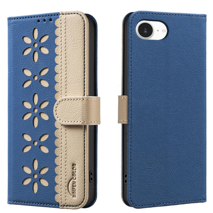 Splicing colour RFID iPhone wallet case in dark blue for iPhone 16e and 17e
