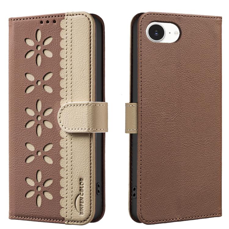 Splicing colour RFID iPhone wallet case in brown for iPhone 16e and 17e