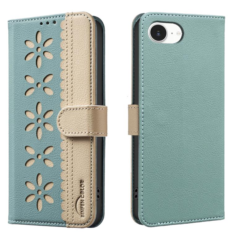 Splicing colour RFID iPhone wallet case in green for iPhone 16e and 17e