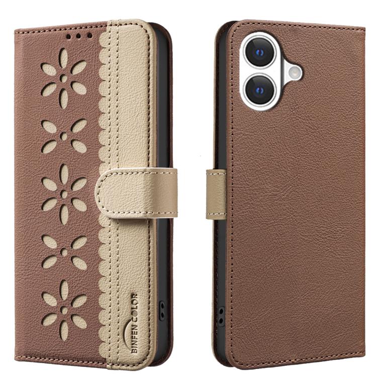 Splicing colour iPhone wallet case in brown for iPhone 17