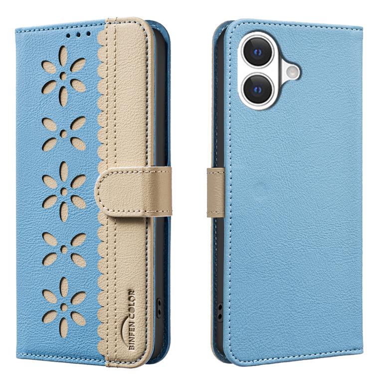 Splicing colour iPhone wallet case in baby blue for iPhone 17
