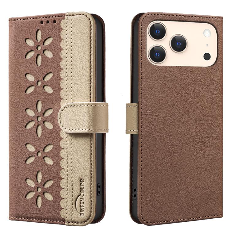 Splicing colour iPhone wallet case in brown for iPhone 17 Pro
