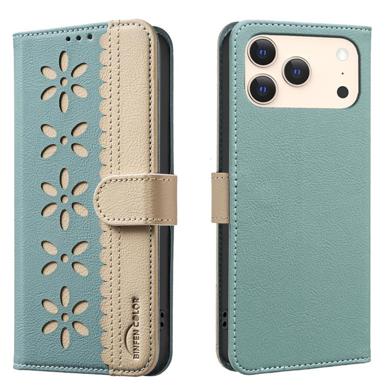 Splicing colour iPhone wallet case in green for iPhone 17 Pro