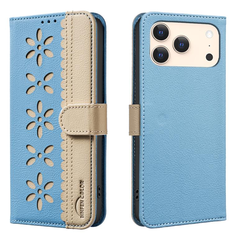 Splicing colour iPhone wallet case in baby blue for iPhone 17 Pro