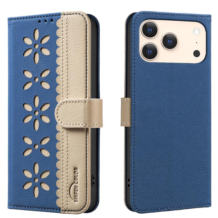 Splicing colour RFID iPhone wallet case in dark blue for iPhone 17 Pro Max