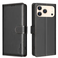 Litchi Texture RFID leather wallet iPhone 17 Pro case in black