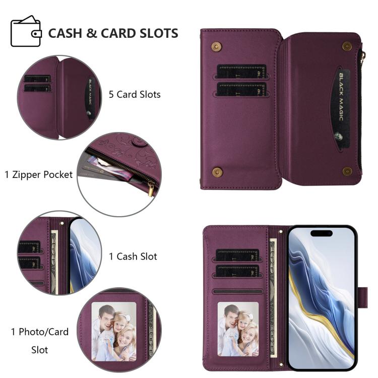Butterfly flower iPhone wallet case zipper detail