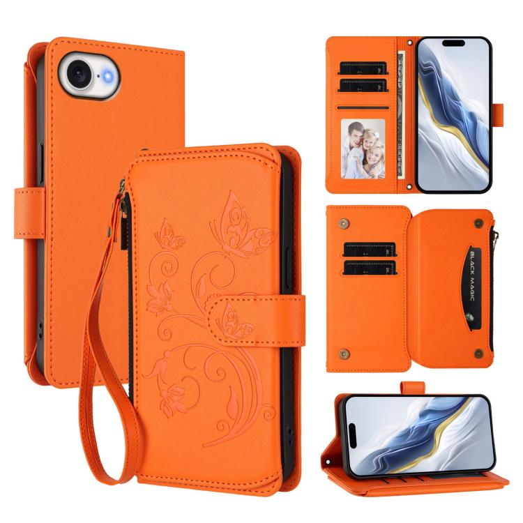 Butterfly flower iPhone wallet case in orange