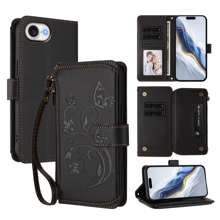 Butterfly flower iPhone wallet case in black
