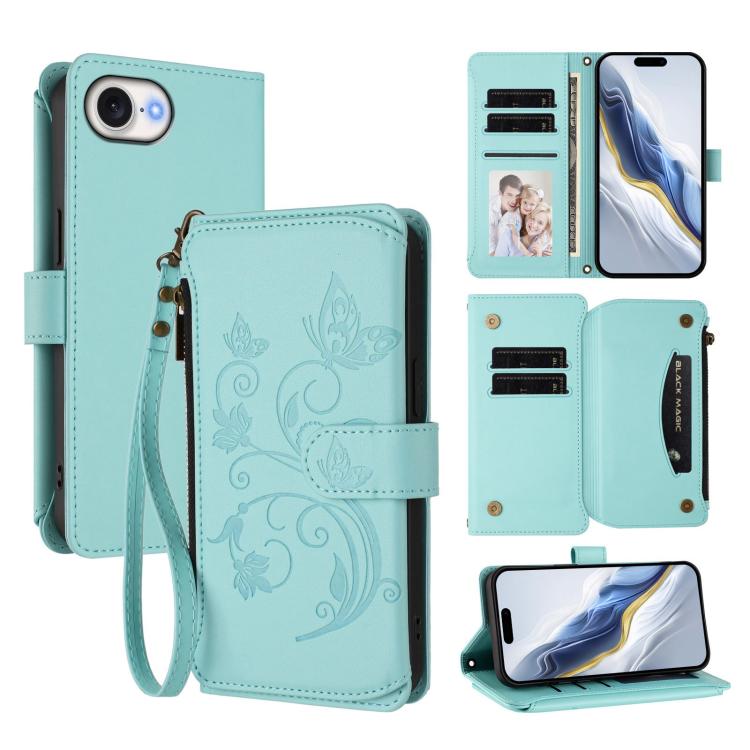 Butterfly flower iPhone wallet case in mint green