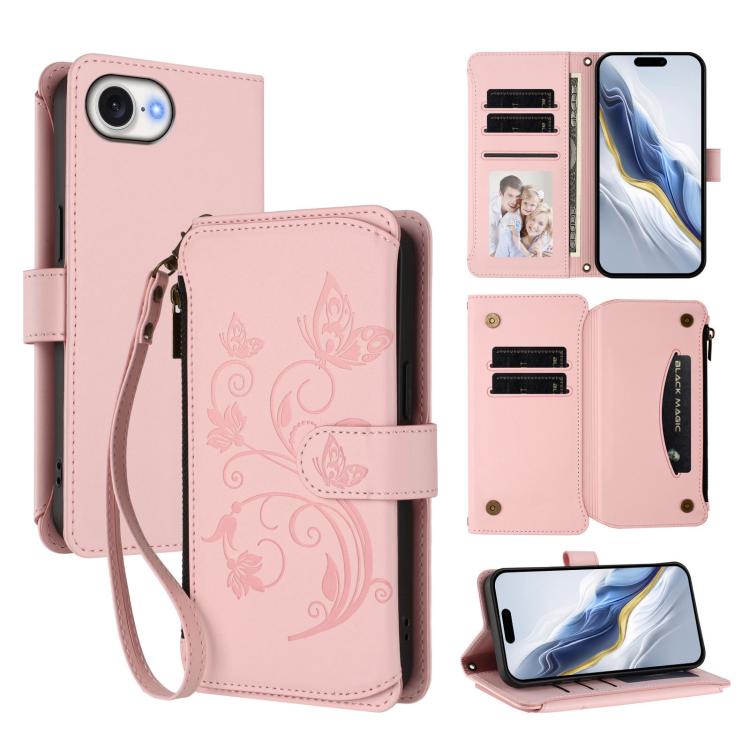 Butterfly flower iPhone wallet case in pink