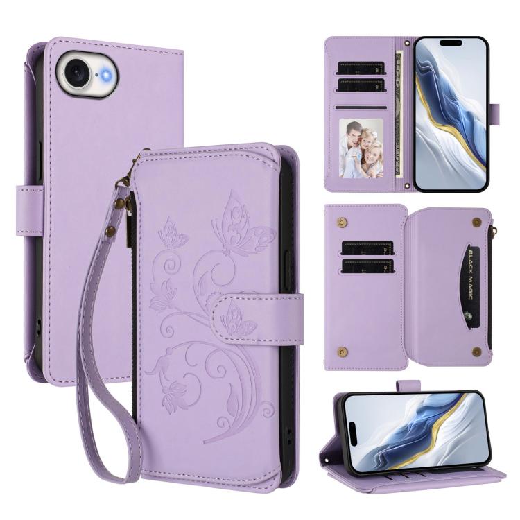 Butterfly flower iPhone wallet case in light purple