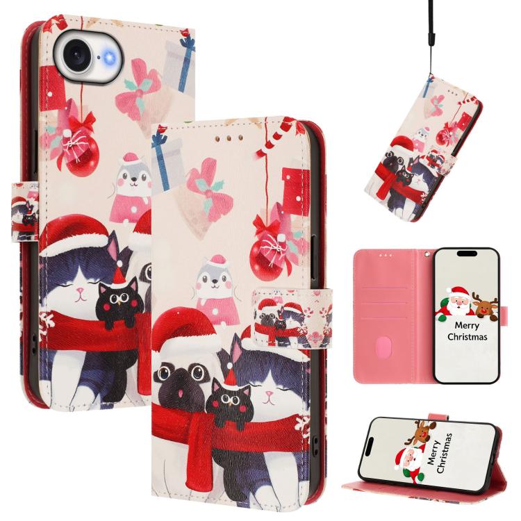 Christmas buckle iPhone wallet case Christmas Animals design for iPhone 17e and 16e