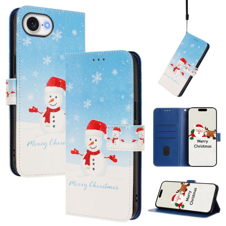 Christmas buckle iPhone wallet case Snowflake Snowman design for iPhone 17e and 16e