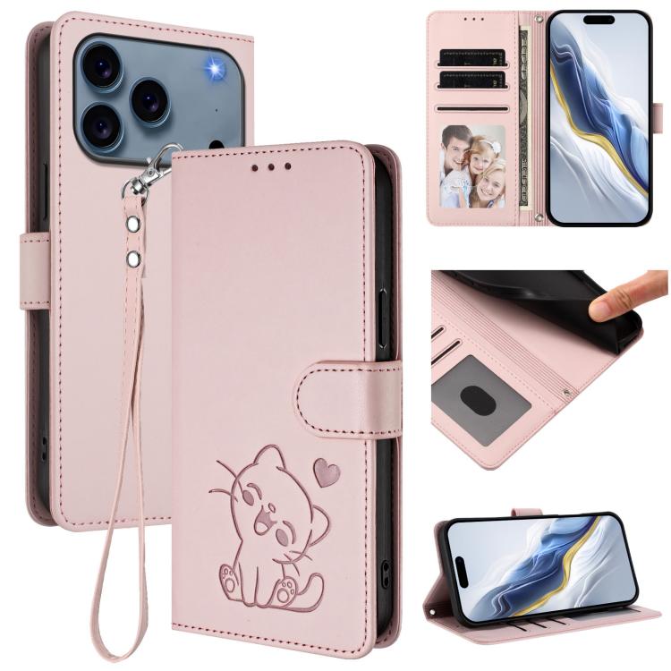 Heart cat iPhone wallet case in pink for iPhone 17 Pro Max