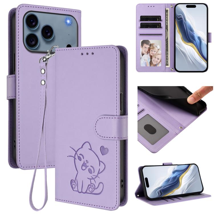 Heart cat iPhone wallet case in light purple for iPhone 17 Pro Max