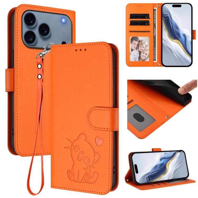 Heart cat iPhone wallet case in orange for iPhone 17 Pro Max