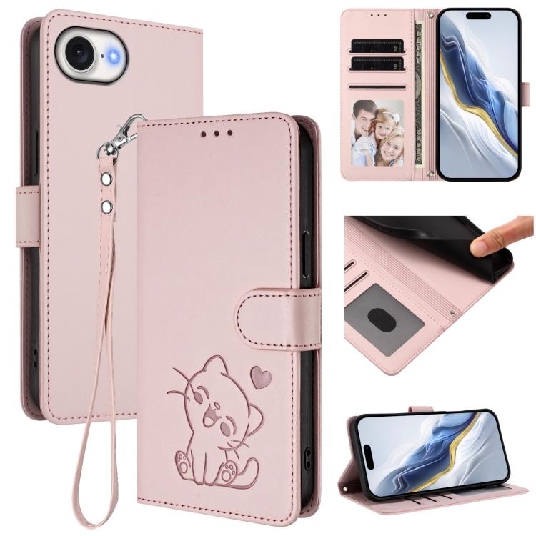 Heart cat iPhone wallet case in pink