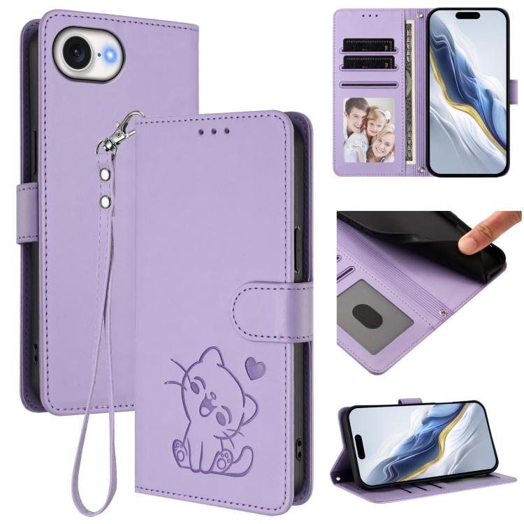 Heart cat iPhone wallet case in light purple