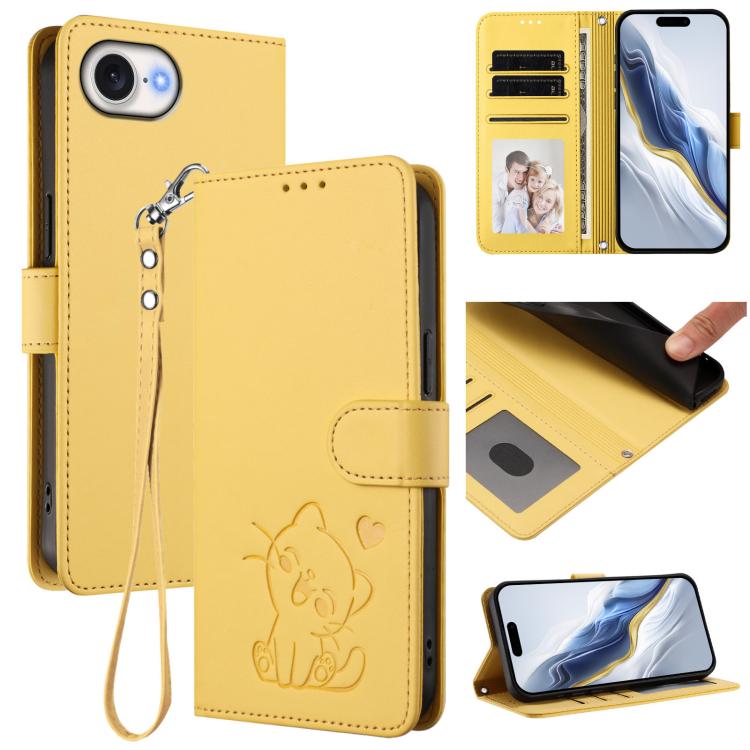 Heart cat iPhone wallet case in yellow