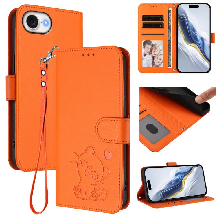 Heart cat iPhone wallet case in orange