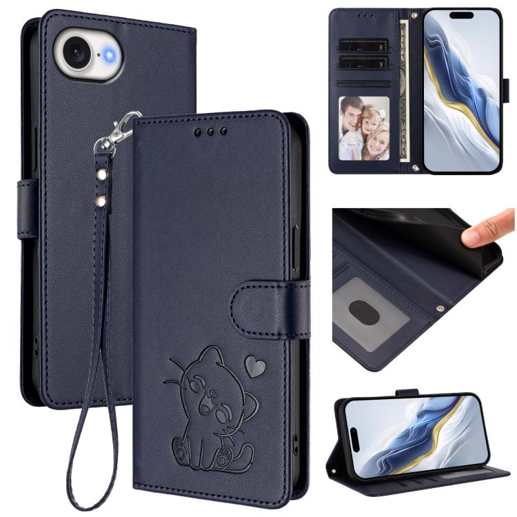 Heart cat iPhone wallet case in blue