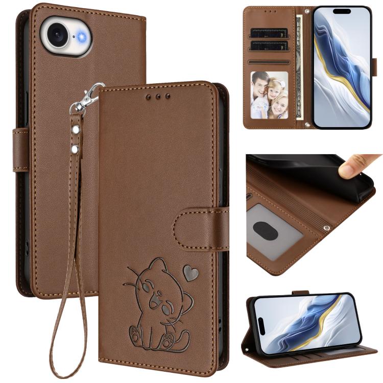 Heart cat iPhone wallet case in brown