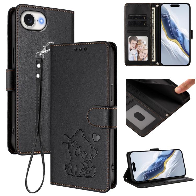 Heart cat iPhone wallet case in black