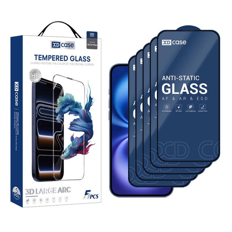 XDcase 5-pack tempered glass screen protectors for iPhone 16