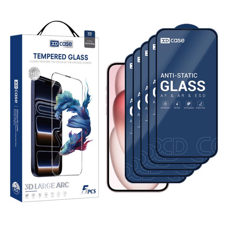 XDcase 5-pack tempered glass screen protectors for iPhone 15