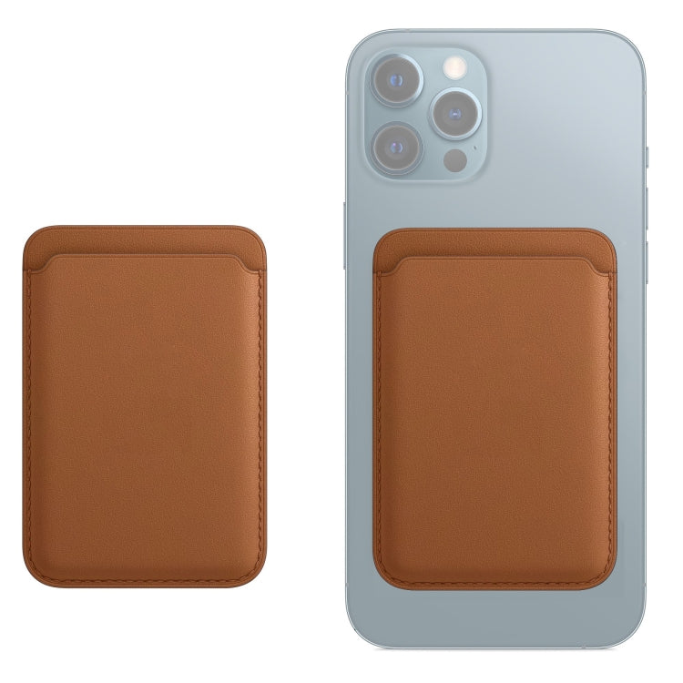 Leather magnetic iPhone wallet pouch in brown