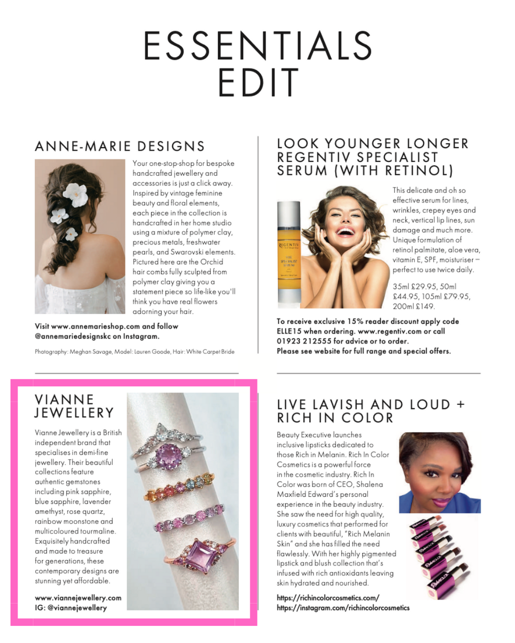 ELLE December Vianne Jewellery focus feature image