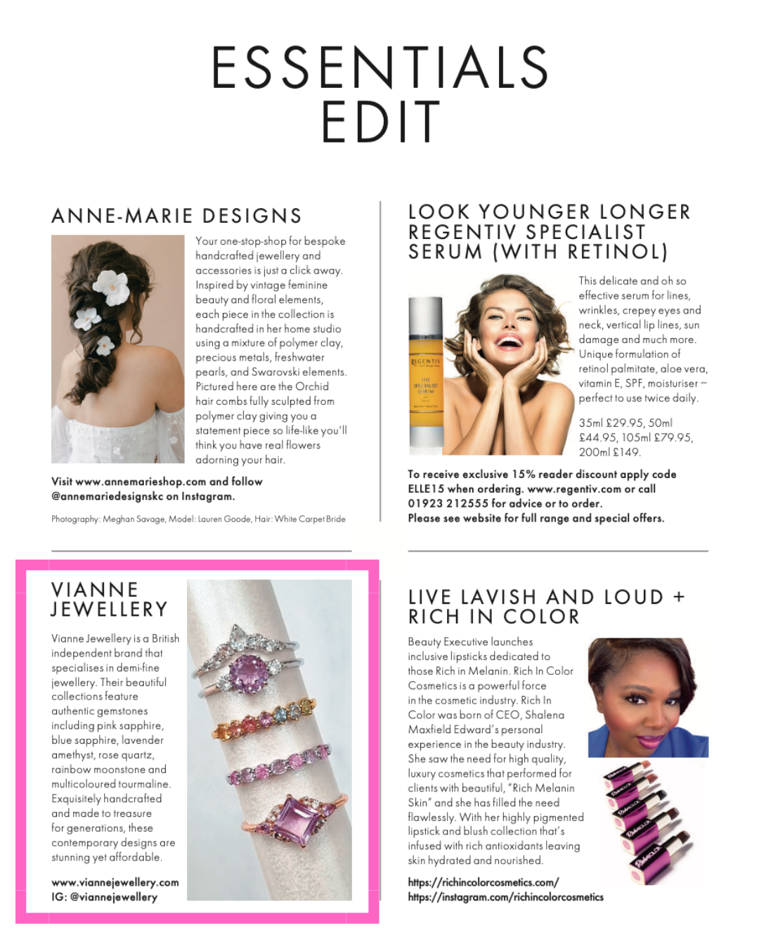 ELLE December Vianne Jewellery focus feature image