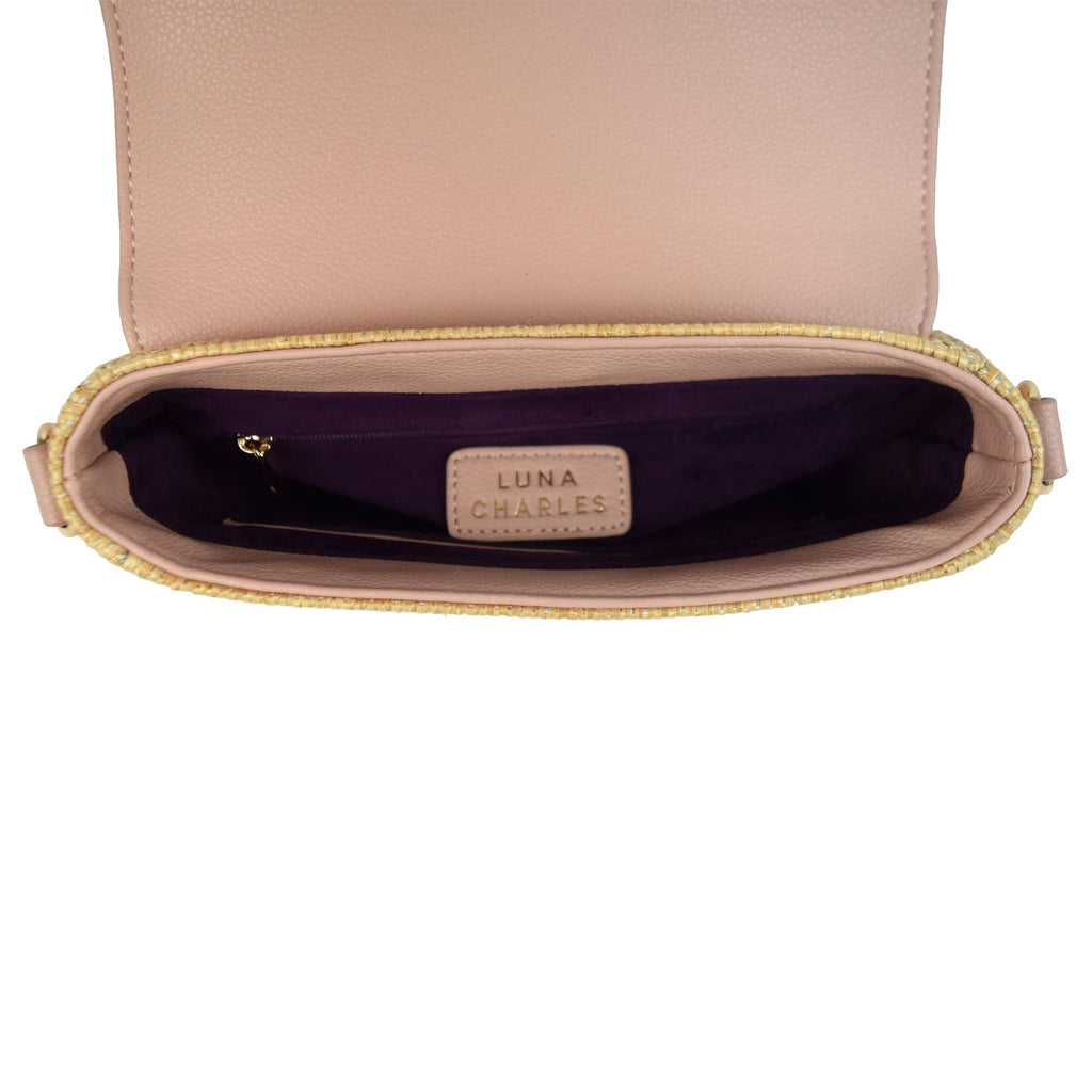 Luna Charles Elena pink rattan handbag inner compartment detail