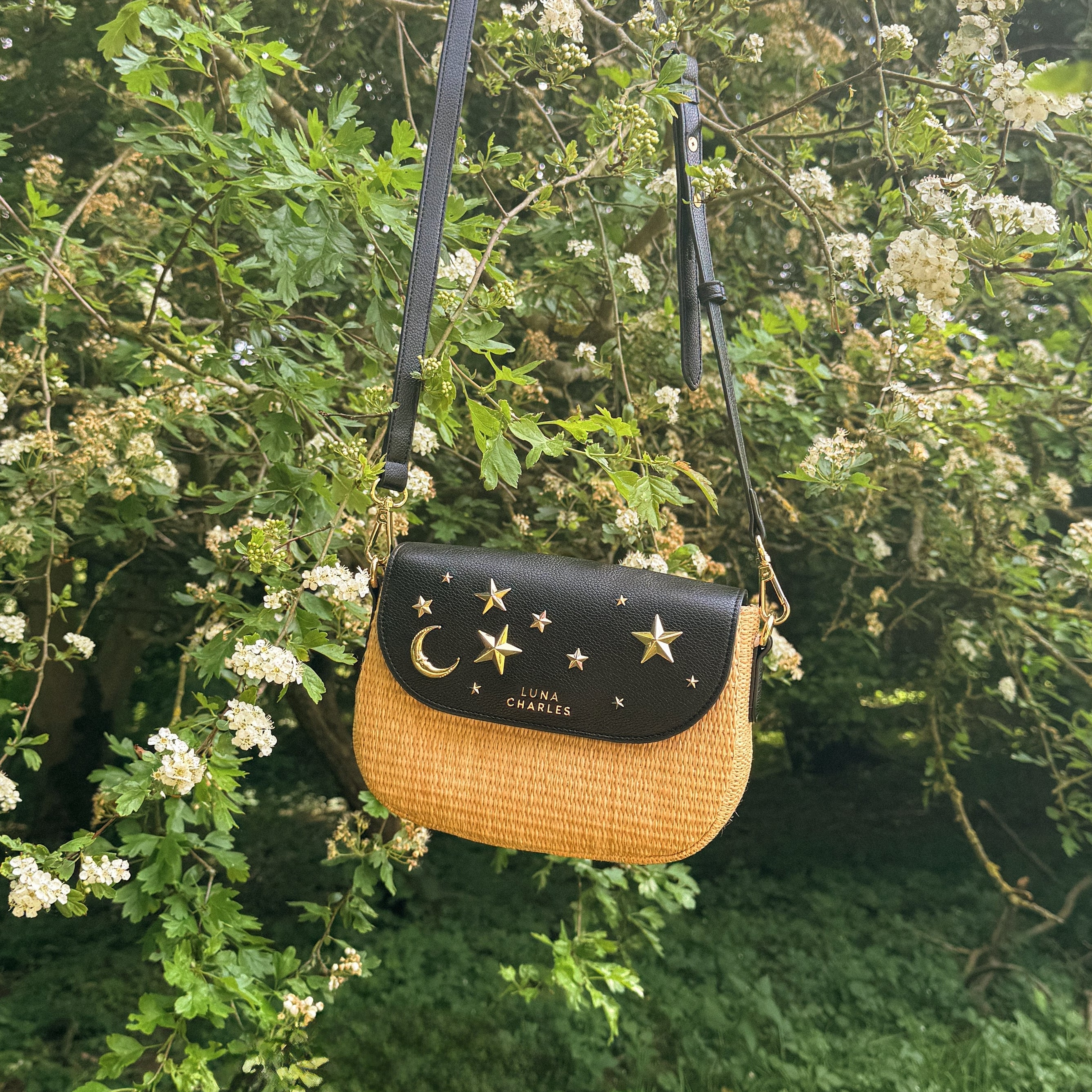Luna Charles Elena black and gold rattan handbag styled product image