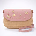 Luna Charles Elena star studded rattan handbag in pink and gold main product image