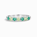 Emerald and peridot half eternity ring in sterling silver
