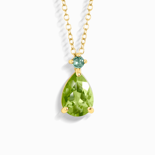 Vianne Jewellery emerald and peridot pear cut pendant necklace in 18k gold vermeil