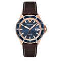 Emporio Armani AR11556 diver watch with rose gold case and blue chronograph dial