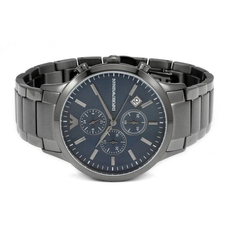 Emporio Armani AR11215 Renato men’s watch top view with grey stainless steel bracelet