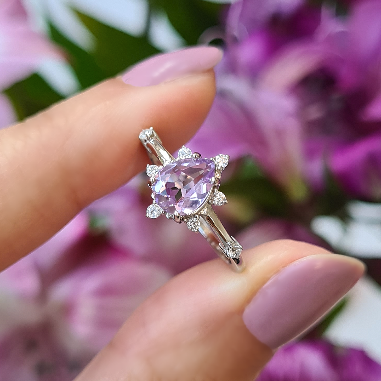 Estelle lavender amethyst ring in sterling silver detail image