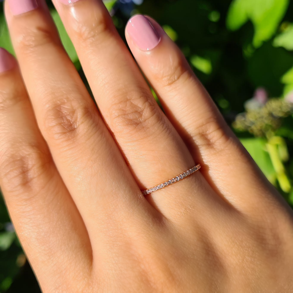Slim full eternity ring in rose gold lifestyle image