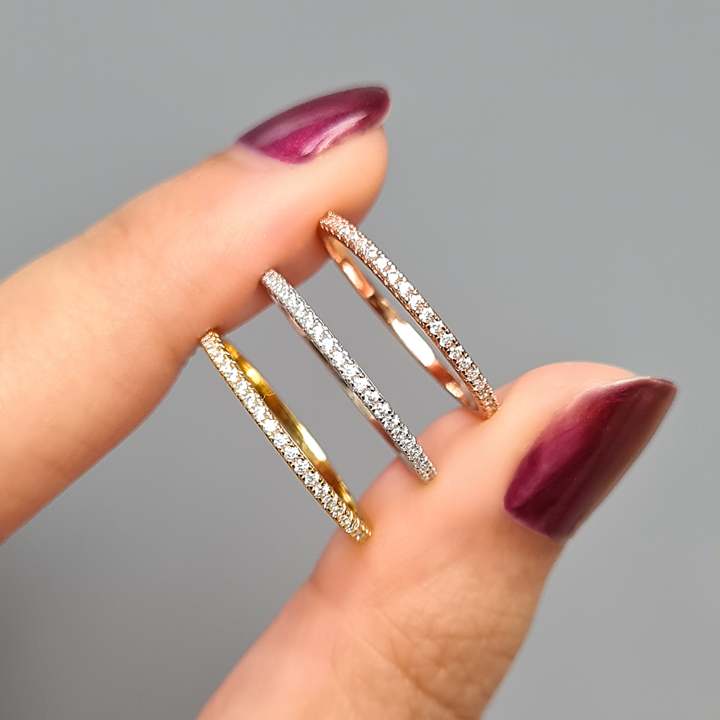 Sterling silver eternity ring stack with slim full eternity ring