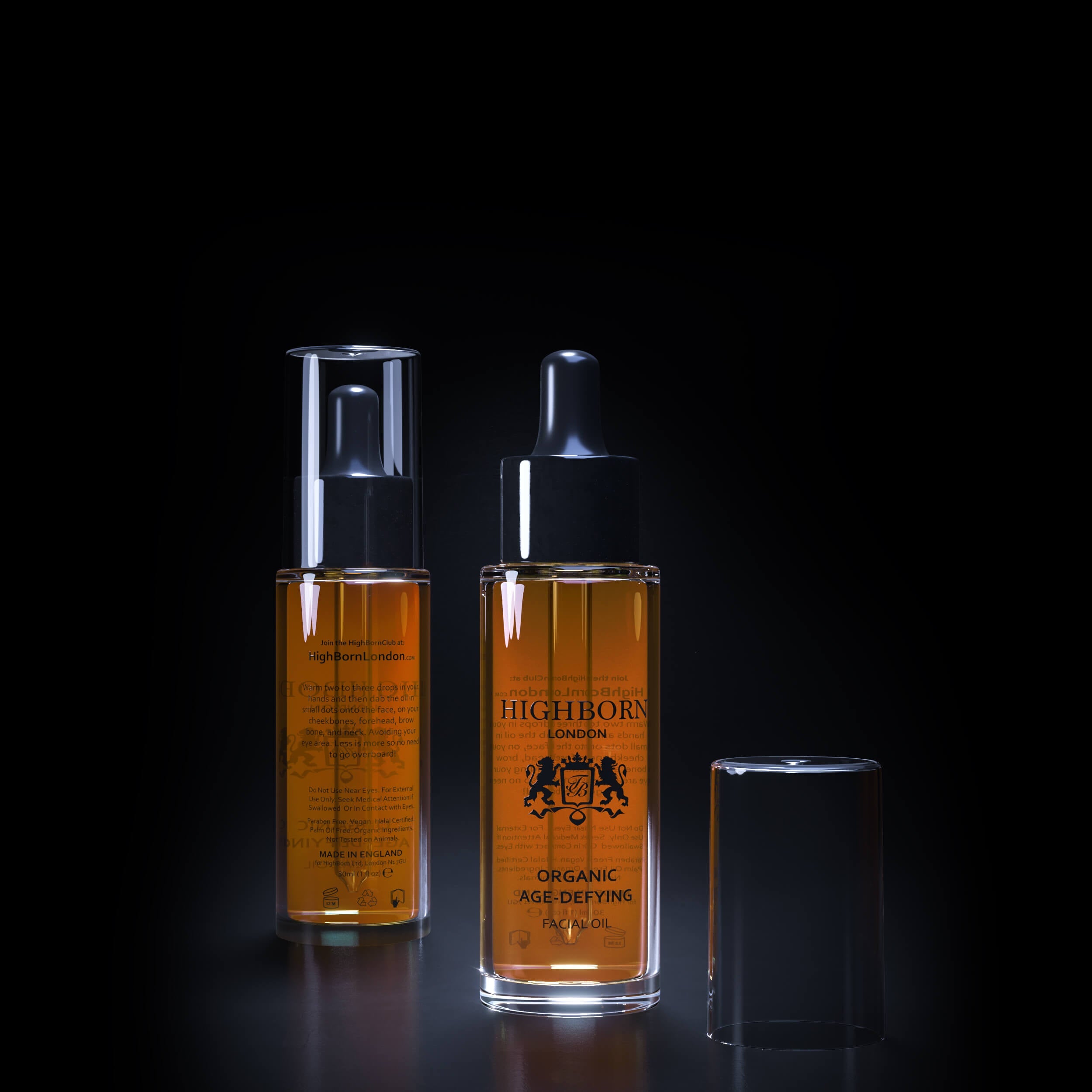 Highborn Organic Age-Defying Facial Oil bottle on dark background